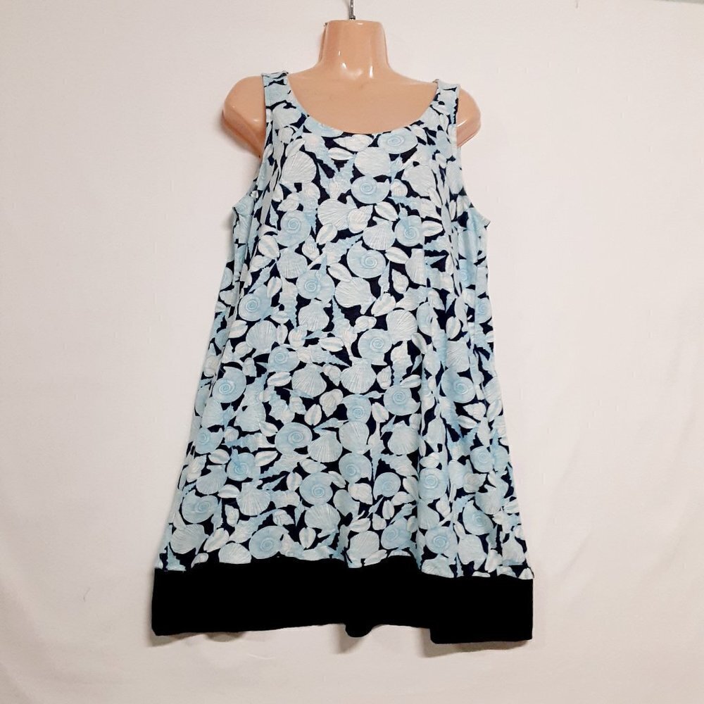 J. Jill Seashell Womens A-line Sleeveless Dress Size MP Blue Side Pockets
